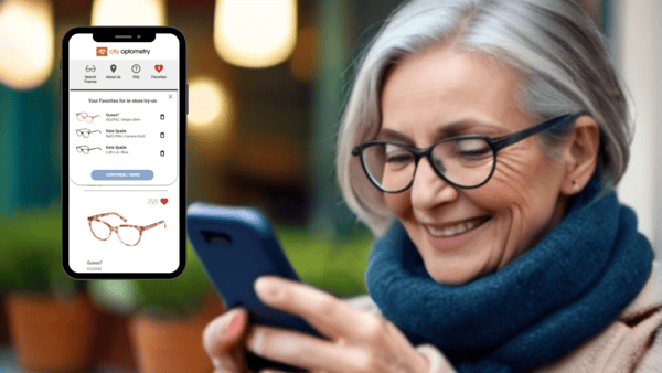 older woman glasses looking at phone facebook cover size