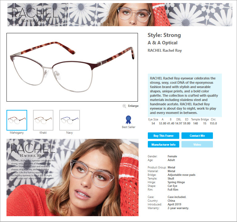 Featured Brand on Frames Data RACHEL Rachel Roy by A & A Optical